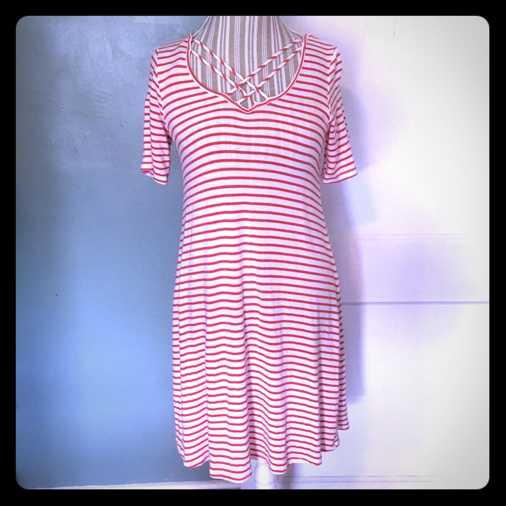 Red & White Stripe T-Shirt Dress
